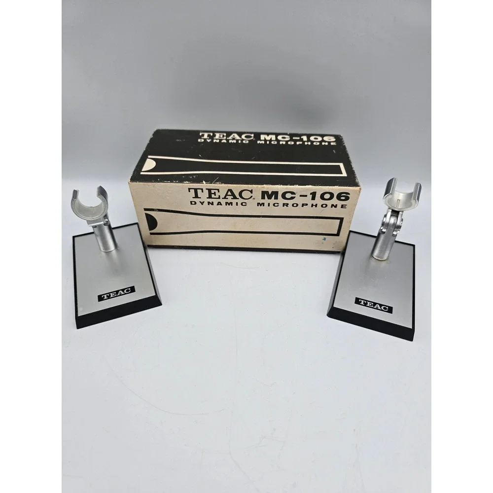TEAC MC-106 Microphone Stands Pair OS Silver Vintage Made in Japan w/Box